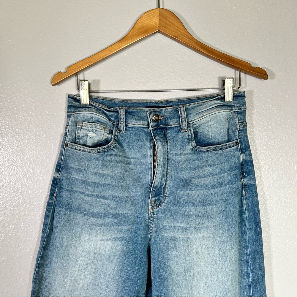 High Rise Wide Leg Crop Jeans L Raw Hem Medium Wash casual Fall everyday capsule - Picture 3 of 7